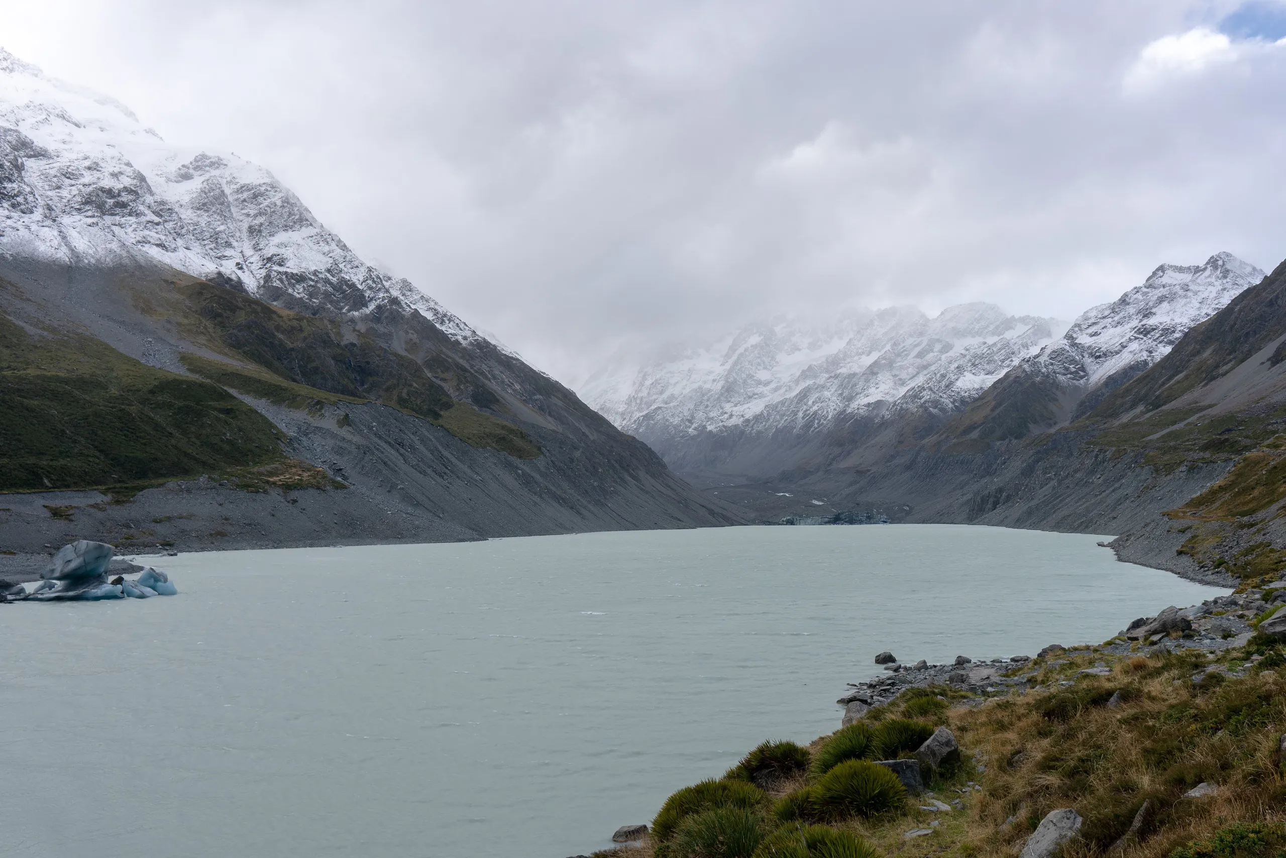 The view from the end of the track. Aoraki was frustratingly obscured by cloud most of the time we were there; I'm told this is quite typical.