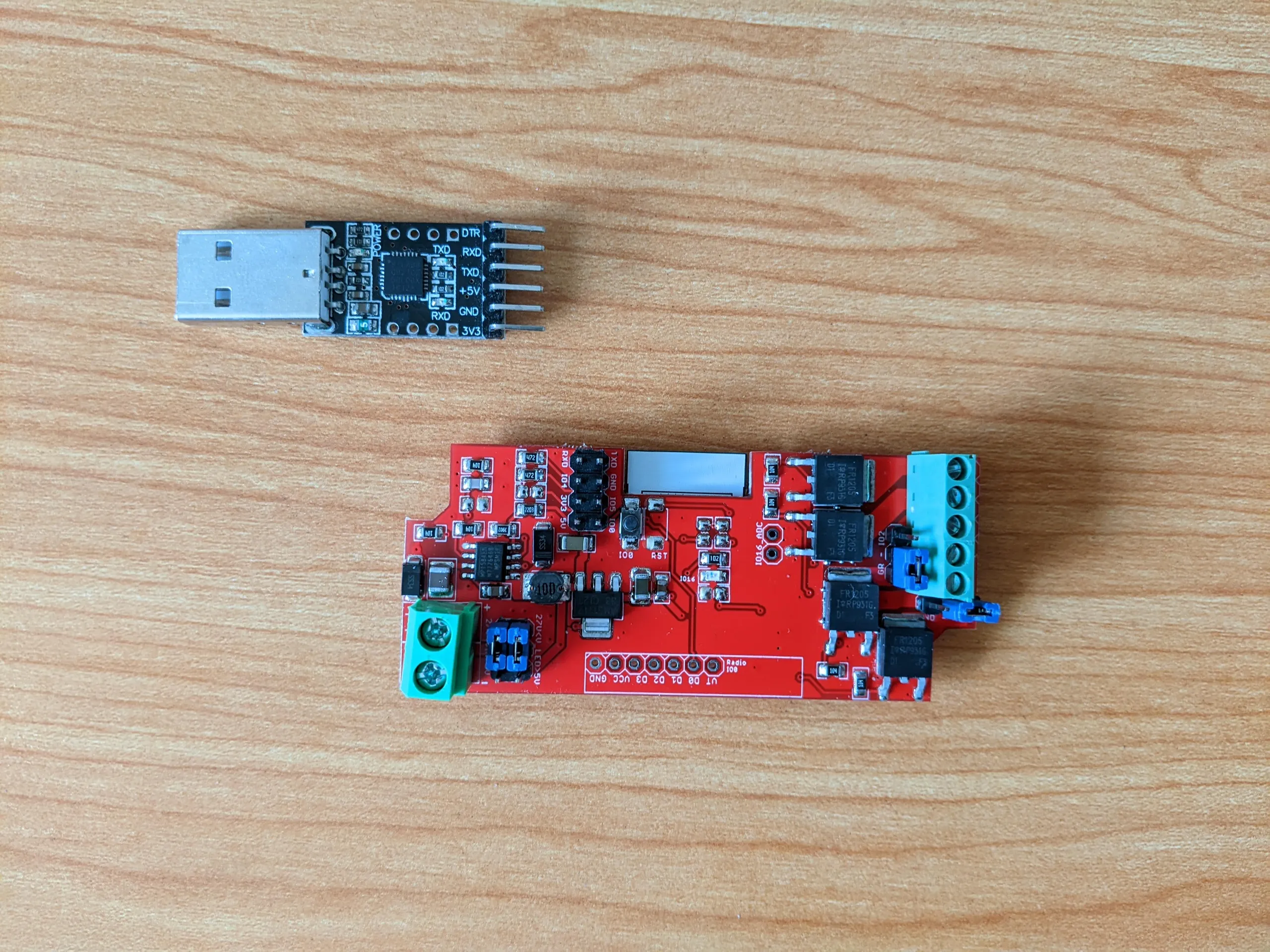 The ElectroDragon ESP LED strip control board alongside my USB FTDI adapter